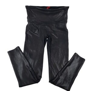 Spanx Faux Leather Leggings High Waisted L/G Black Stretch Slimming Pants‎